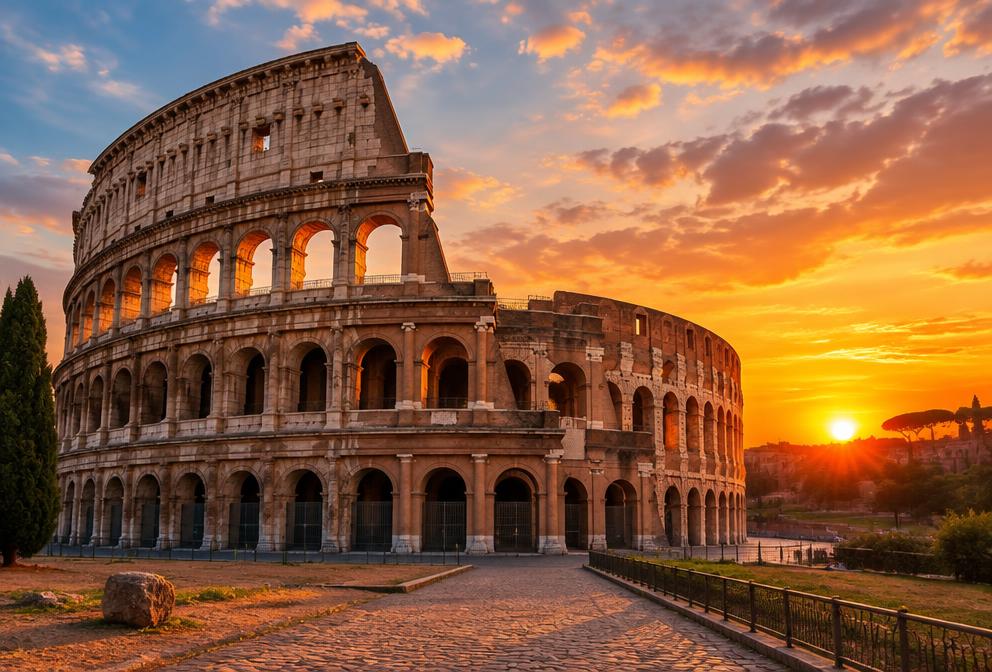 Roma'da gün batımında Kolezyum